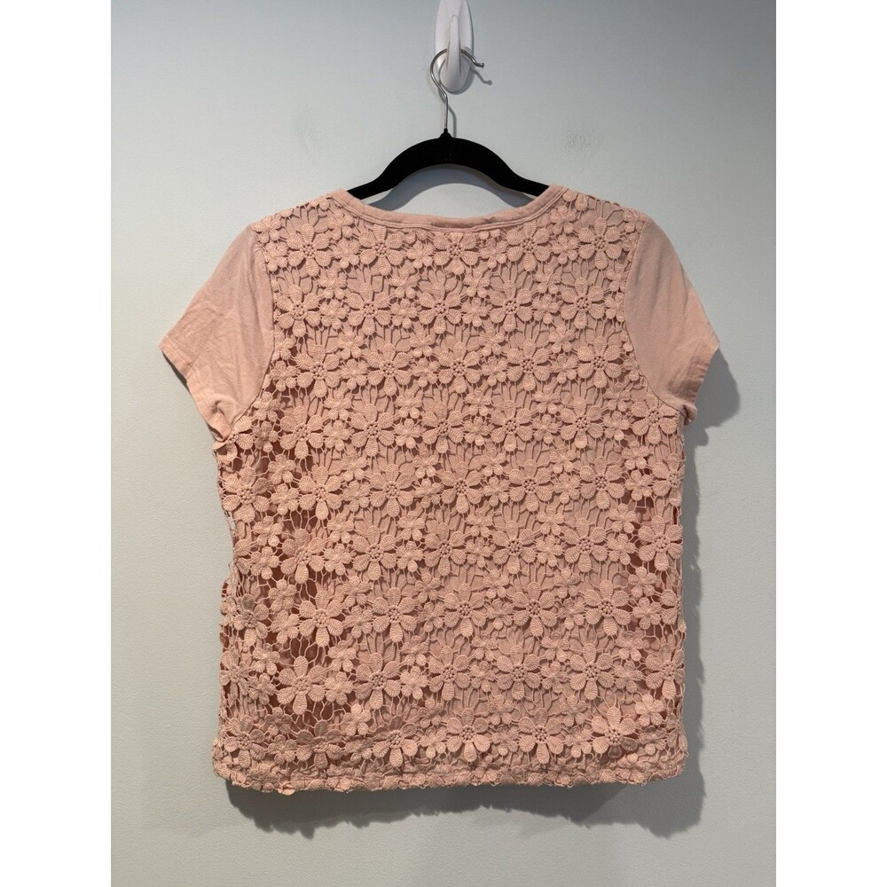 Gap Crochet-Back Top Small Pink 100% Cotton Travel Cottage Floral Coquette Twee